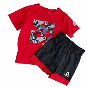 Reebok Boys Logo Graphic Red Tee & Athletic Shorts Set 18 Months